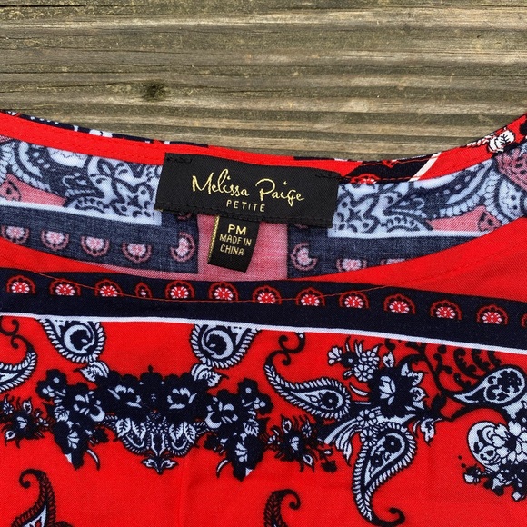 Melissa Paige petite bandana blouse red short sleeve with side tie sz PM - Picture 4 of 8